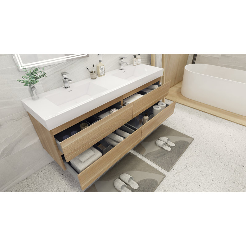 Latitude Run® Carnley 84" WallMounted Double Bathroom Vanity Set